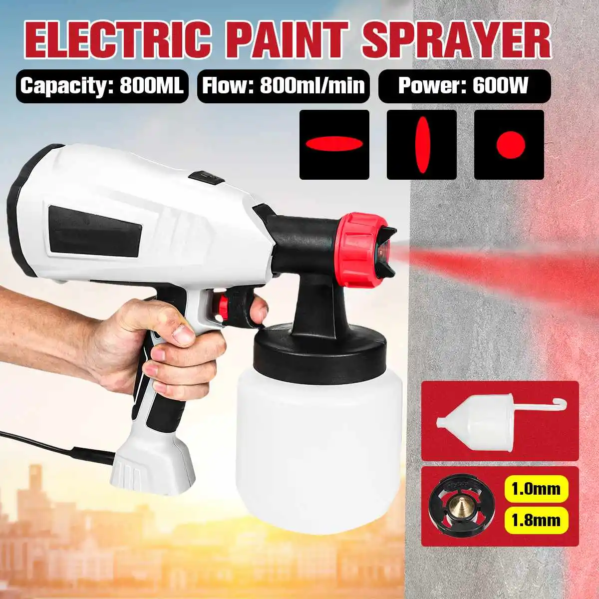 

600W 800ML Handheld Electric Paint Sprayer Machine High Pressure Spray Gun Fence Wall Floor Paint Power Tool with Nozzle Funnel