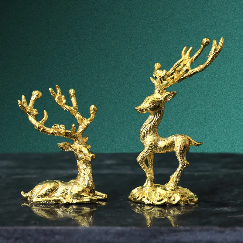 Modern Electroplating Metal Animal Golden Deer Luxury Mini Sika Couple Elk Crafts Gift Coffee Table Wine Cabinet Decoration