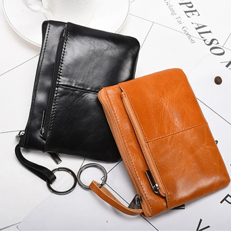 

Mini handbag for men genuine leather female wallet vintage zipper short lady small slim female thin male wallet 2022 new