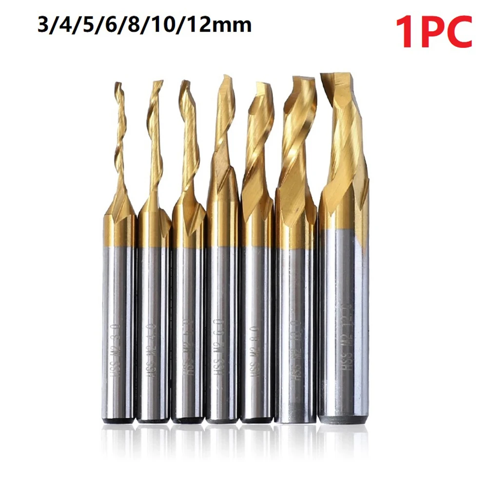 

3D CNC Router Bit Engraving Cut 8 /10/12mm Shank Single Flute Milling Cutter Spiral End Mill Woodworking HSS