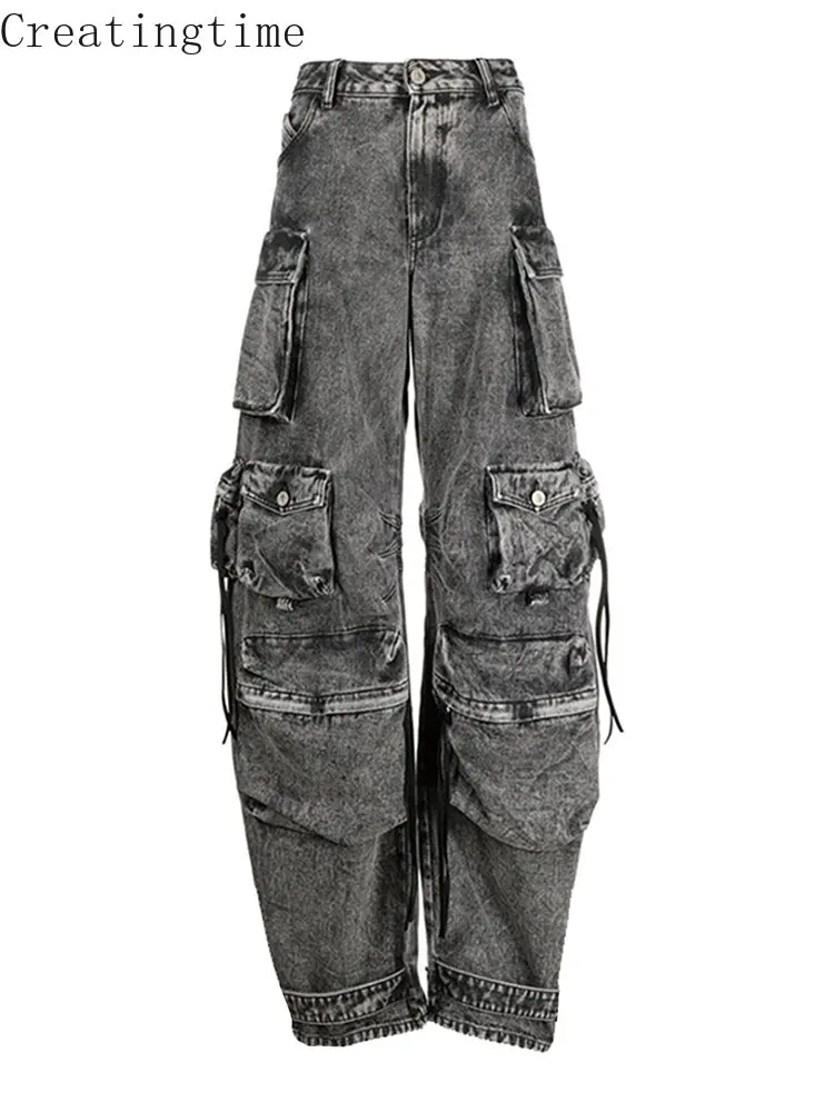 

Джинсы женские камуфляжные с высокой талией, повседневные однотонные минималистичные брюки из денима в стиле пэчворк, с карманами, осенняя одежда, 1A110