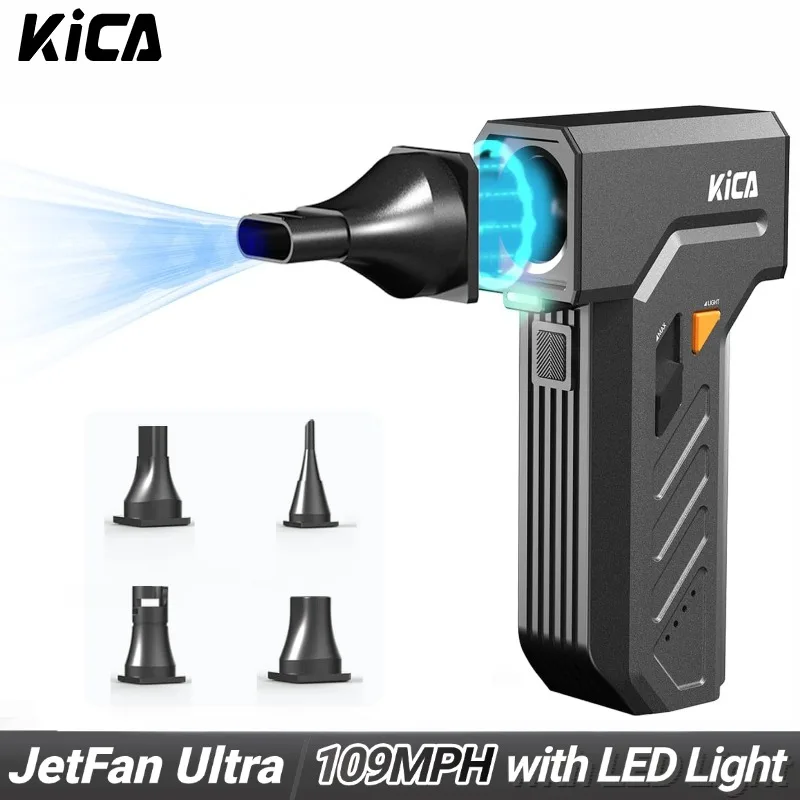 Фото Аккумуляторная воздуходувка KiCA Jetfan Ultra — 116000 об/мин, 45 м/с для чистки снаряжения на открытом воздухе, кемпинга, пеших прогулок, портативная перезаряжаемая №1