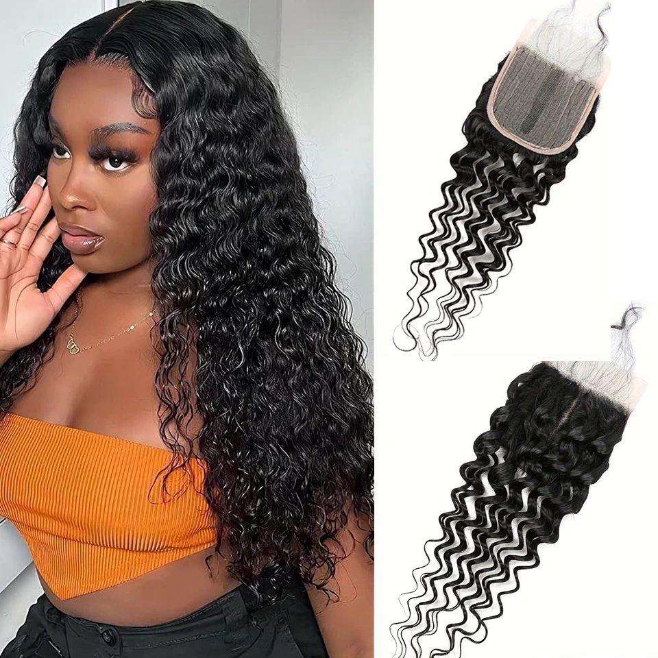 Глубокая волна 100% человеческие волосы застежка Remy со швейцарским кружевом