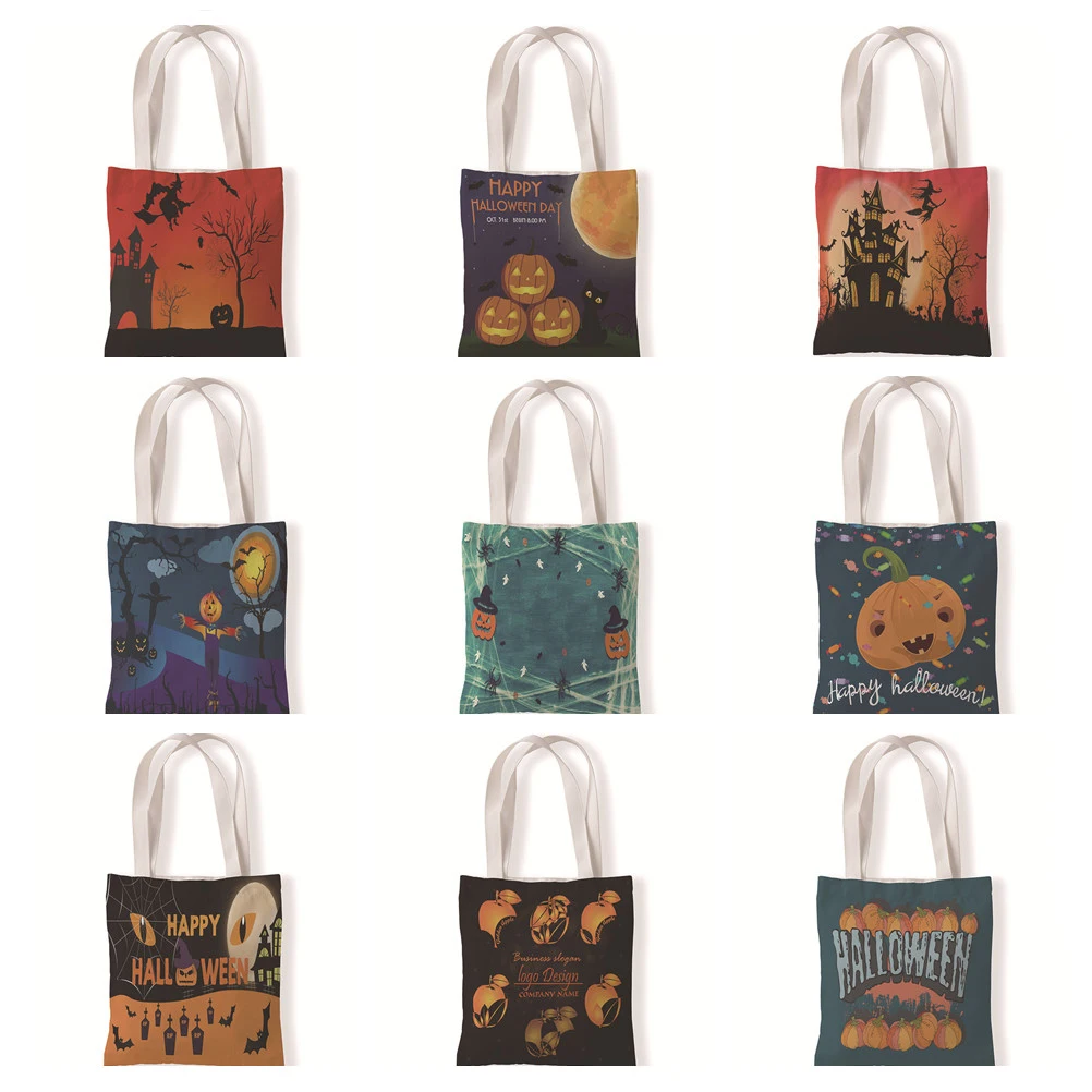 

Halloween Pumpkin Canvas Bag Shopping Bag Tote Shopper Bag Women Shoulder Bag Female Eco Large-capacity Bags
