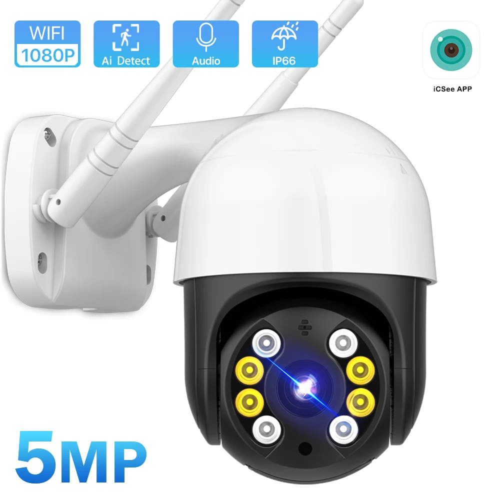 5MP HD IP Camera Wireless Outdoor Security PTZ 1080P Auto Tracking Video Surveillance Cameras Support Onvif P2P iCsee APP - купить по