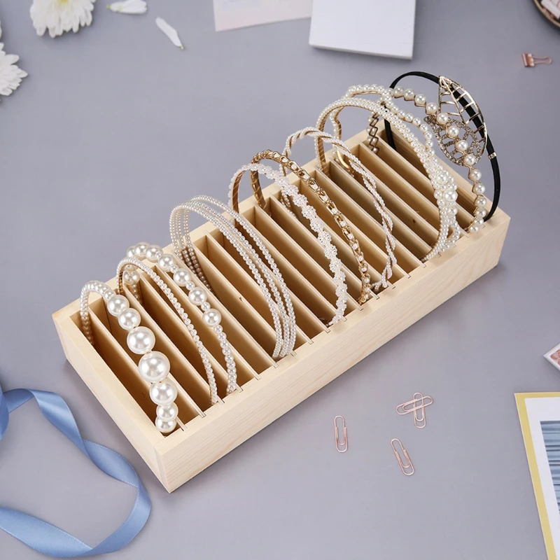 

Multi-compartment Headband Wooden Storage Rack Jewelry Store Counter Display Organizer Necklaces Storage Rack Detachable