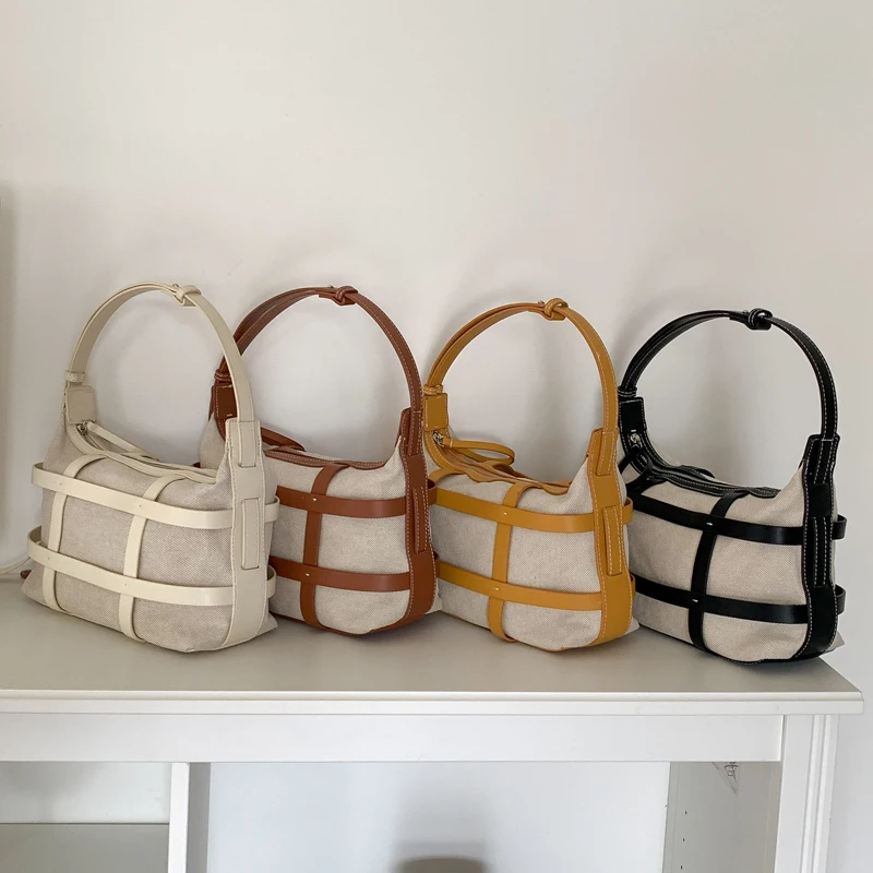 

2022 Women's Bag Cotton Canvas PU Leather Female Handbags Zipper Ladies Flap Bag Small Youth Shoulder Crossbody Bag Whole Sale