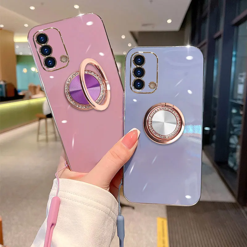 

A95 Diamond Ring Phone Case For OPPO A95 4G Case Plating Cover For OPPO A95 A74 4G F19 F19s Strap Holder Silicone Cover A 95