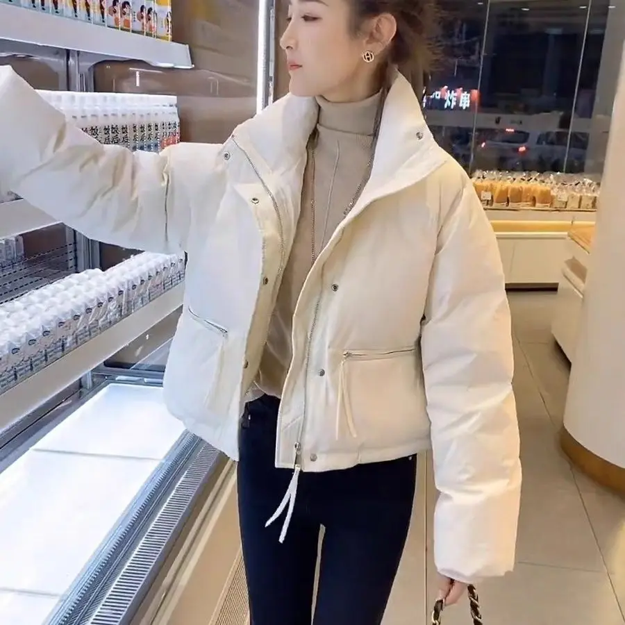 Women White Duck Down Jacket Casual Loose 2023 New Autumn Winter Warm Outwear with Stand Collar Korean Style Coat Ladies M16