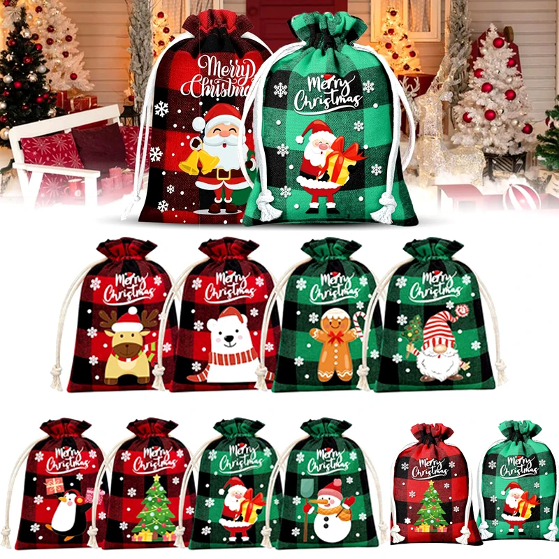 

5/100 шт., рождественский мешок из мешковины, льняная сумка для упаковки рождественских подарков, Санта-Клаус, снеговик, карман на шнурке, детские сувениры, упаковочная коробка
