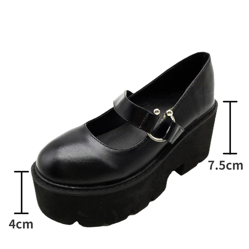 Women Platform Lolita Mary Jane Shoes Chunky High Heels Round Toe Cosplay Pumps Girls Black Gothic Student Shoes Plus Size 42