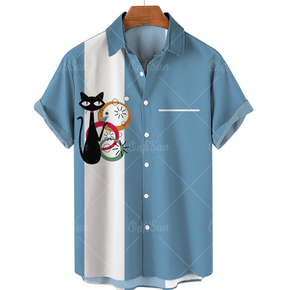 2022 Men's Shirts Loose Breathable 3d Cat Print Trendy Cool Fashion Hawaiian Shirts Men Beach Party Tops Short Sleeves Summer