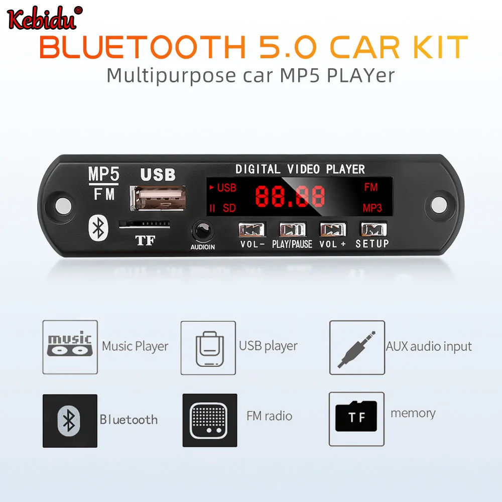 

kebidu 1080P MP5 HD Digital Video Player Bluetooth 5.0 Stereo MP3 Decoder Board Car FM Radio Module Support e-book Function