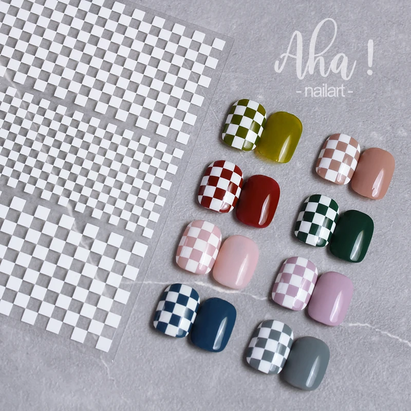 

1PCS Checkerboard Nail Art Stickers 3D Classic Plaid Design Nail Decals Fashion Black White Houndstooth Manicure Accessories