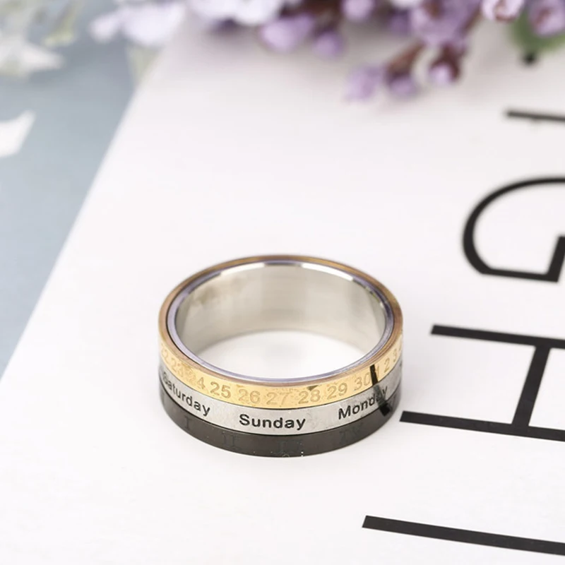 Мужское вращающееся кольцо с календарем для беспокойства времени недели даты