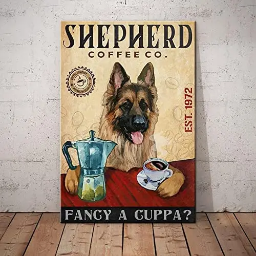 

German Shepherd Dog Coffee Retro Metal Tin Sign Vintage Sign for Home Coffee Garden Wall Decor