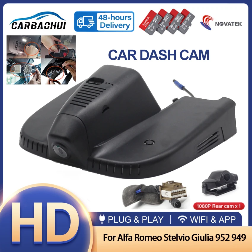 HD 4k 2160p Car DVR Wifi Video Recorder Dash Cam Camera  For Alfa Romeo Stelvio Giulia 952 949 2014-2020 2021 2022 Night vision