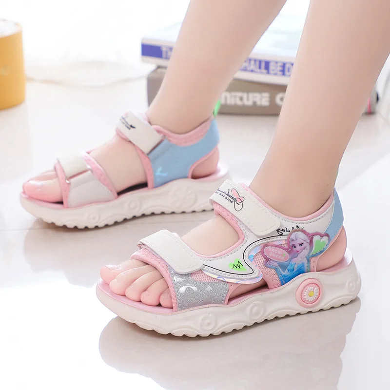 

Disney Girls Sandals New Summer Elsa Princess Little Girl Shoes Soft Bottom Frozen Beach Shoes