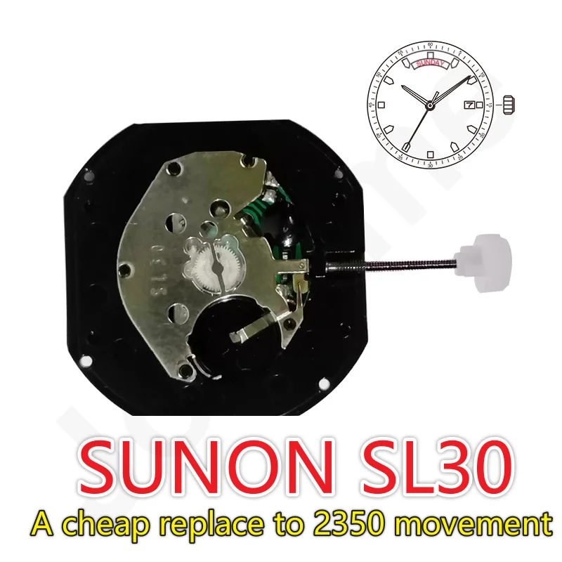 Механизм SL30, Китай, Sunon SL30DD, кварцевый механизм, календарь с тремя стрелками, широкий деньдата, замена механизма 2350. (art.: 3920ced33bfac) - 3920ced33bfac