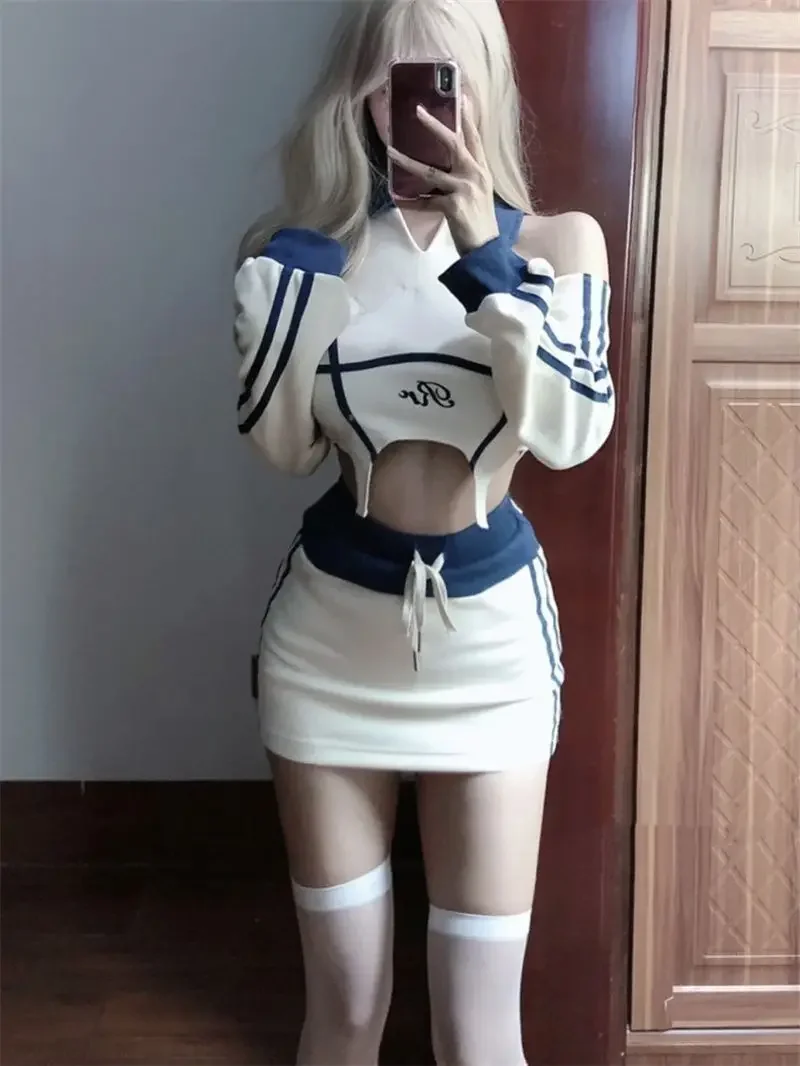 Спортивный комплект острых девушек дизайнерский короткий топ с открытыми
