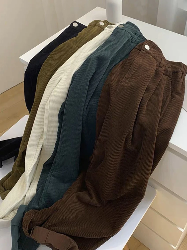 Японские модные вельветовые повседневные брюки в стиле ретро женские