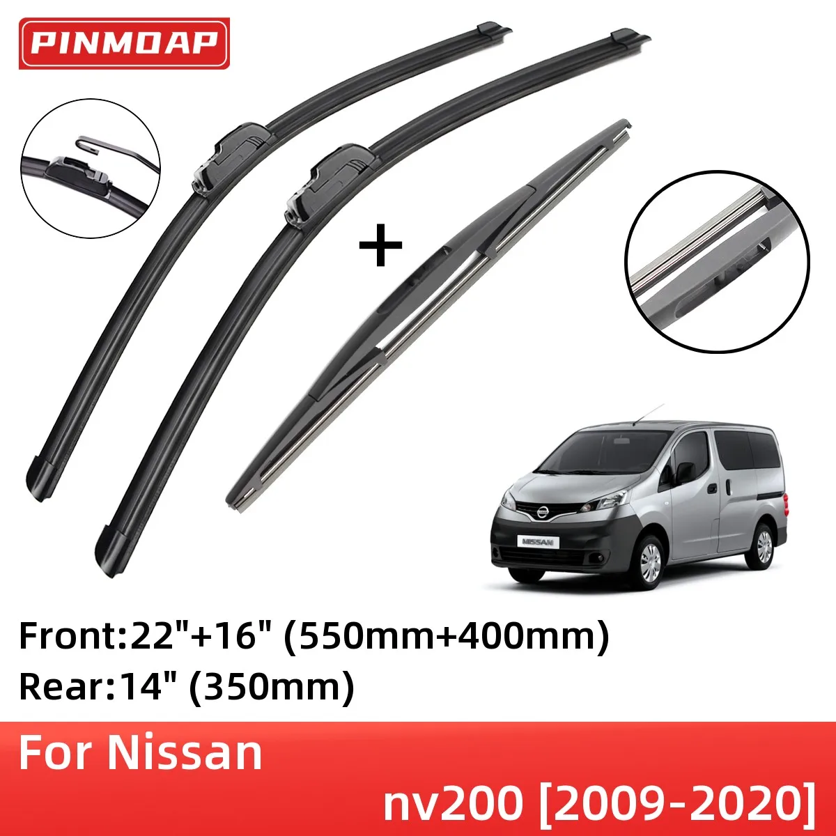 

For Nissan nv200 2009-2020 Front Rear Wiper Blades Brushes Cutter Accessories J Hook 2009 2010 2011 2012 2013 2014 2015 2016