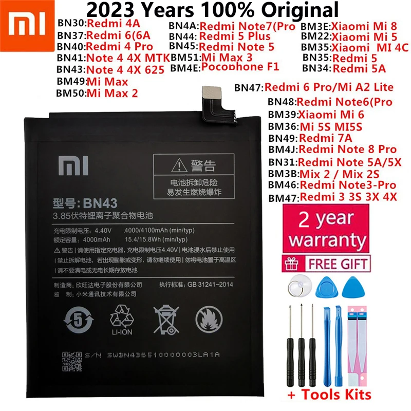 

Оригинальный аккумулятор для Xiaomi Mi Redmi Note Mix Max 2 3 3S 3X 4 4X 4A 4C 5 5A 5S 5X M5 6 6A Mi6X 7 8 9 MI9 Pro Plus Lite, батареи