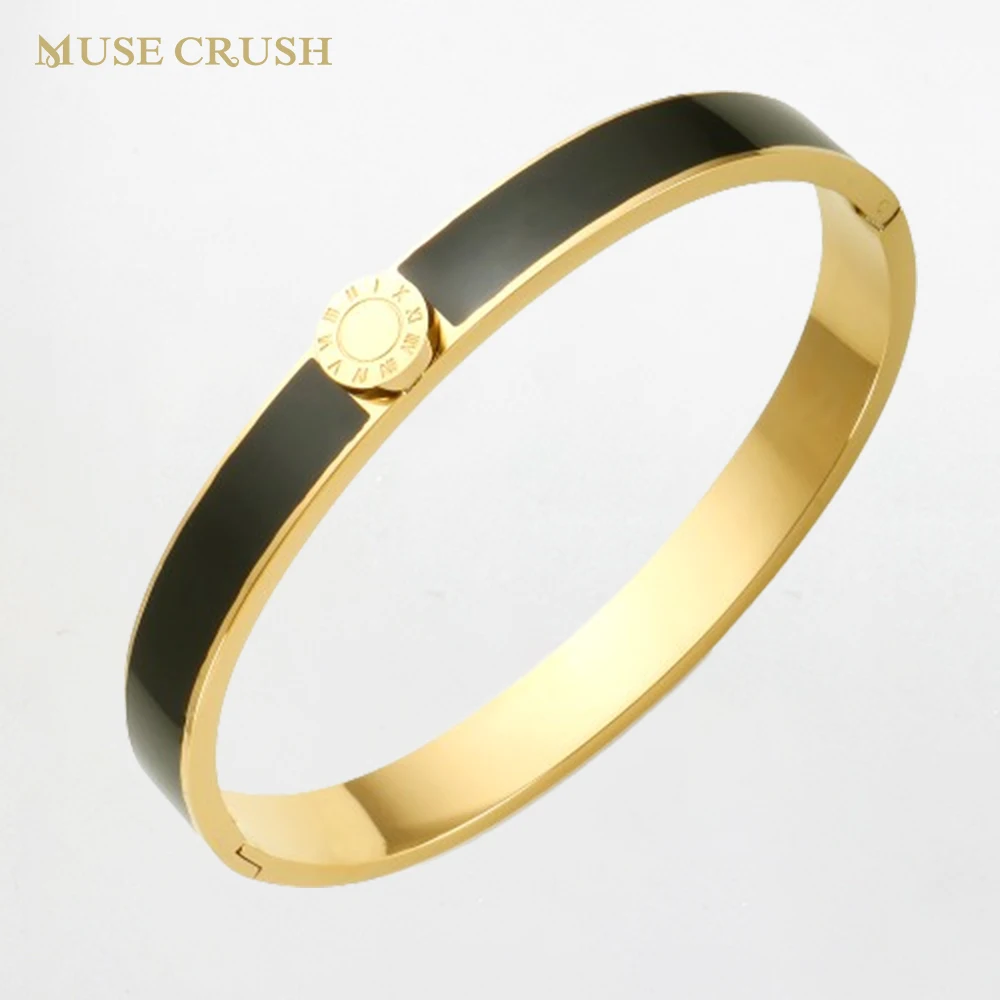 

Женский Браслет-манжета из нержавеющей стали с эмалью и римскими цифрами