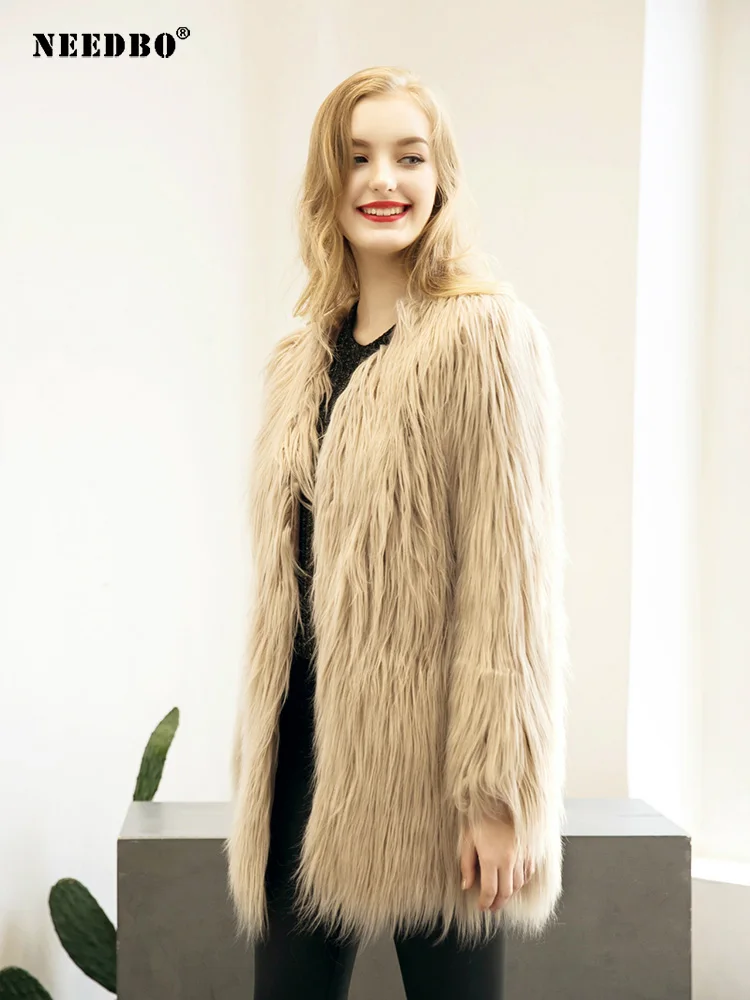 Fashion Fur Coats Women Autumn Winter Top Fashion Pink Faux Fur Coat Elegant Thick Warm Faux Fur Jackets Top Female