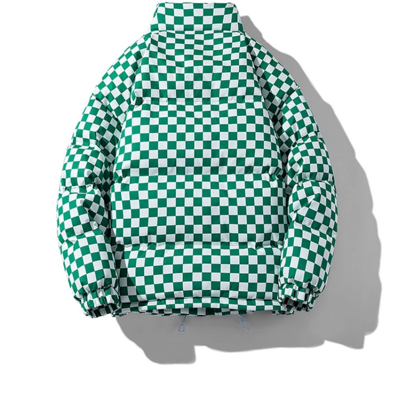 Autumn Stand Collar Print lattice Casual Down Cotton Parkas Men Unisex Winter Thick Warm Zip Up Puffer Waterproof Coat Jacket