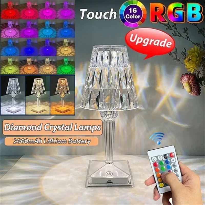 

New RGB Multi-color Dimmable with Remote Control Diamond Crystal Table Lamp USB Rechargeable LED Atmosphere Lamps Christmas Gift