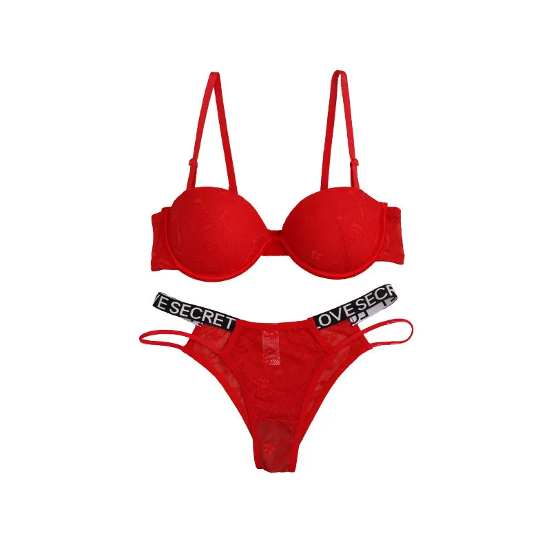 Red with letters lace with steel ring sexy comfortable fashion thin under thick bra underwear set sexy  bra set