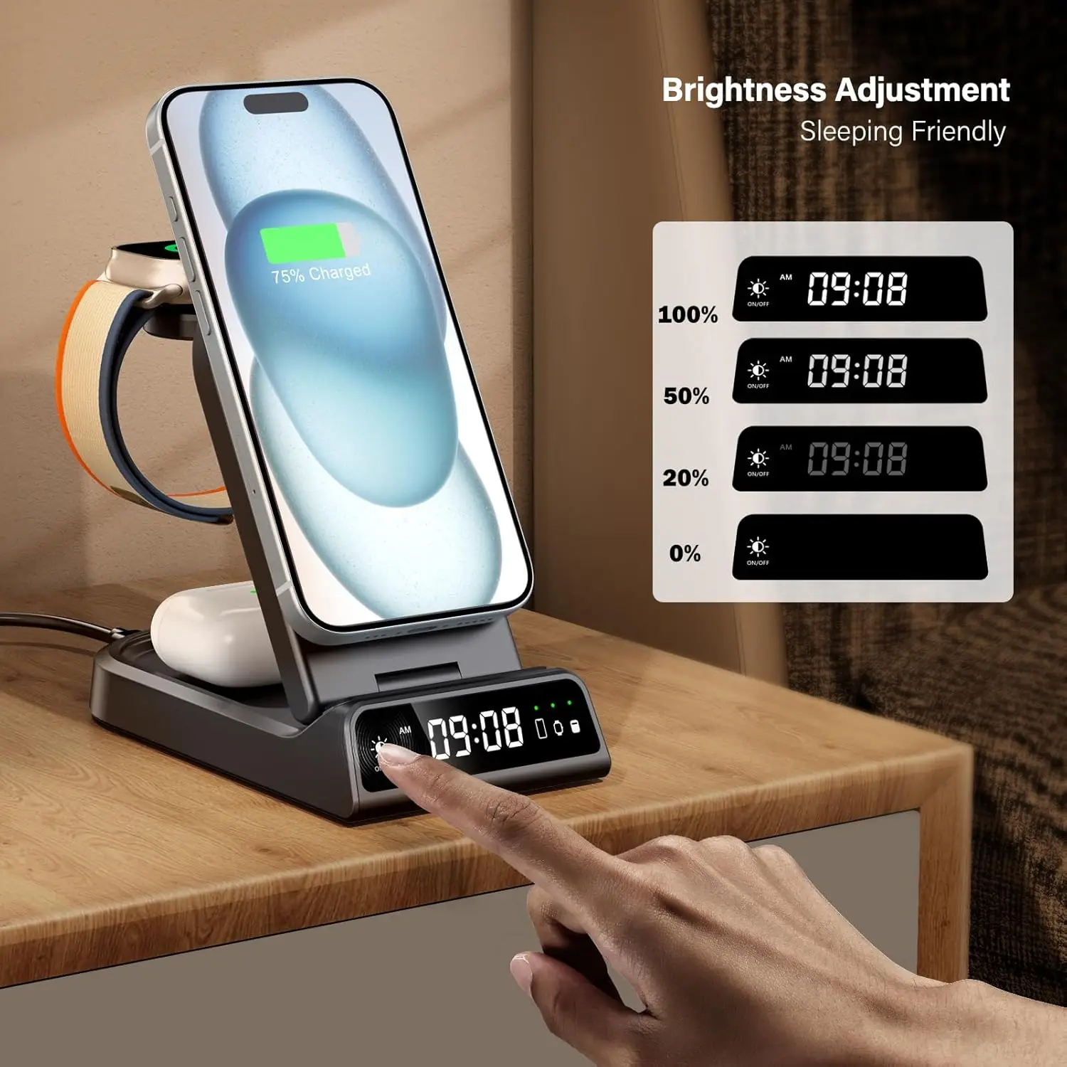Магнитное зарядное устройство SwanScout 702M для iPhone 16 15 14 13 12 серии беспроводное Apple Watch