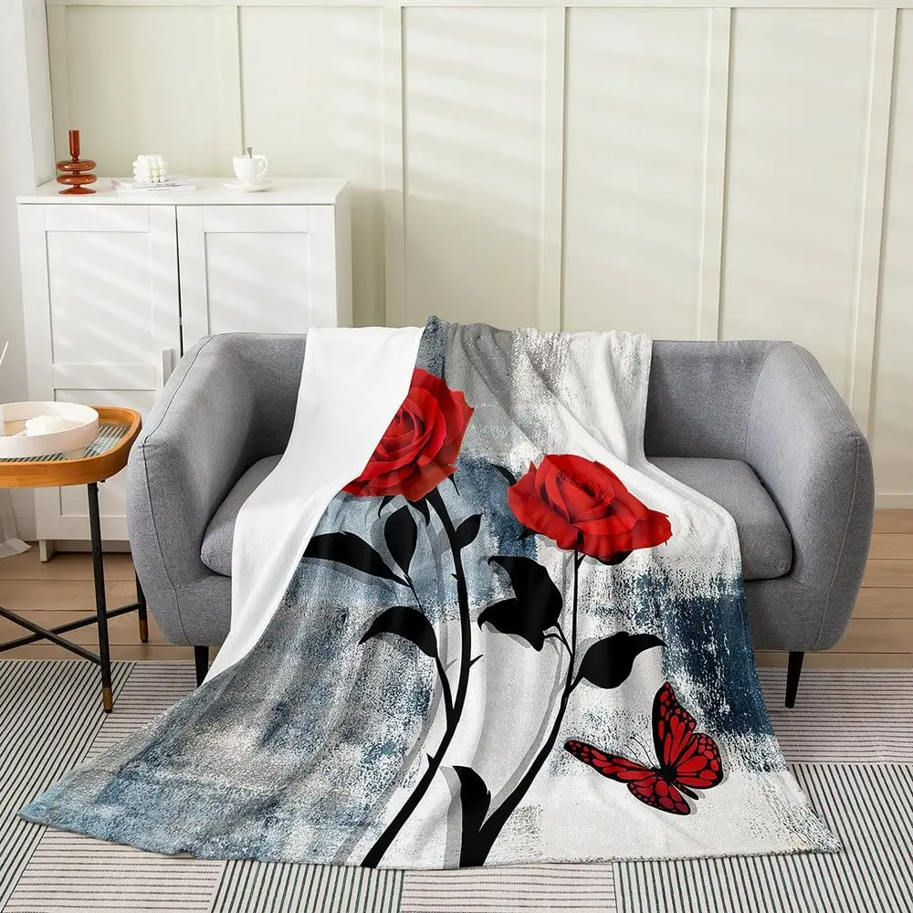 Oil Painting Pattern Flannel Throw Blanket for Kids Boy Girl Gift Soft Warm Rustic Red Black Watercolor Blanket Home Sofa Decor