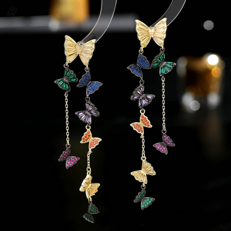 

9.5*2 CM Long Style Butterflies Ladies Earring Silver 925 and Copper Plated Pins for Dresses