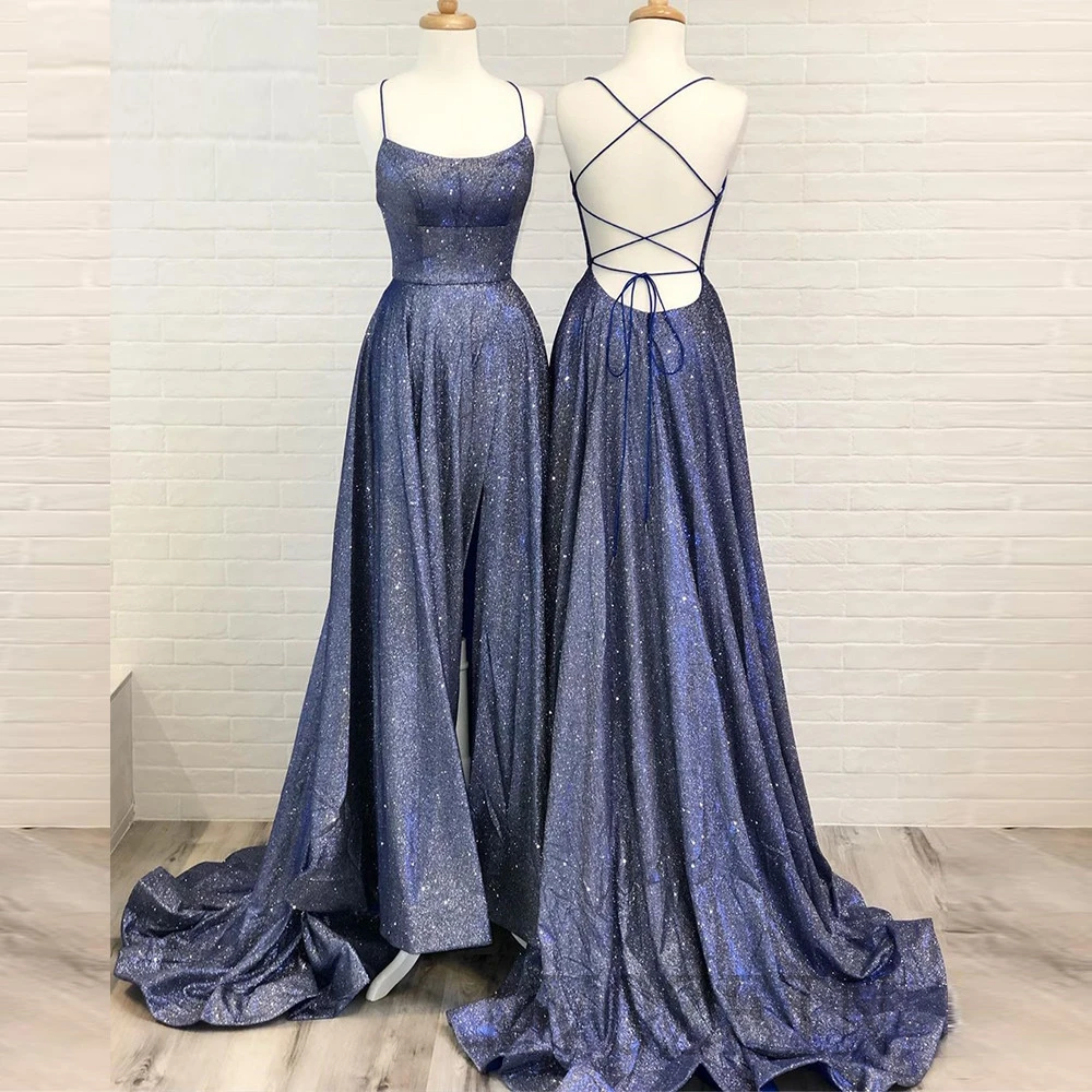 

ТРАПЕЦИЕВИДНОЕ темно-синее платье для выпускного вечера, длинное платье в пол на бретелях-спагетти без бретелек, деловые платья, длинное платье