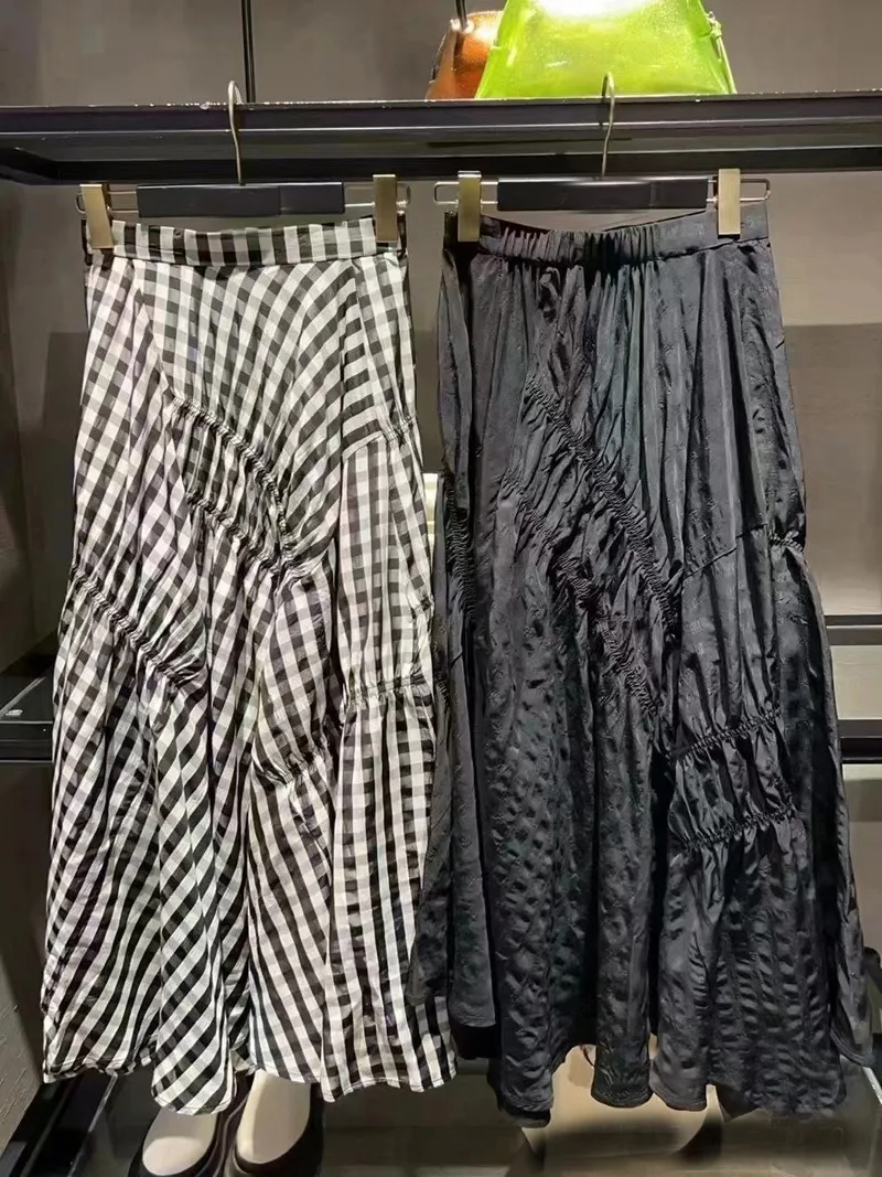 Женская Юбка-миди в клетку универсальная простая повседневная трапециевидная