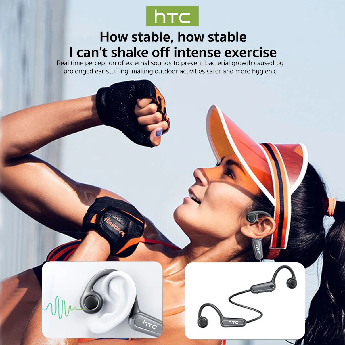 Фото Наушники HTC NE66 с костной проводимостью и Bluetooth, наушники с AI-переводом, легкие, стабильное соединение для бега и велоспорта. №3