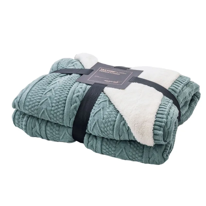 

Inyahome Cotton Cable Knit Sherpa Throw Blankets for Couch Super Soft Cozy Warm Thick Fleece Throw Blankets Heavy Knitted Throw