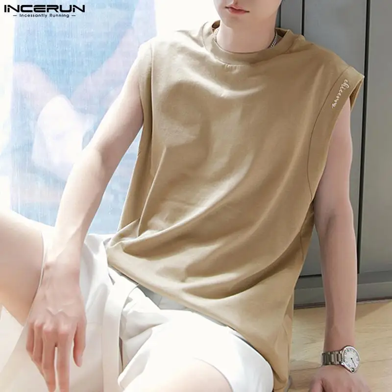 

Мужские топы без рукавов с круглым вырезом, свободные летние жилеты в Корейском стиле 2023, уличная одежда с вышивкой надписями, мужская одежда