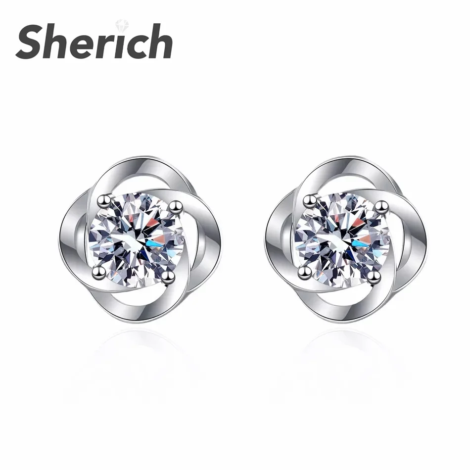 

Sherich 0.3/0.5ct Moissanite Flower Studs Earrings S925 Sterling Silver Fairy Romantic Fashion Shine Girl Party Gift Jewelry