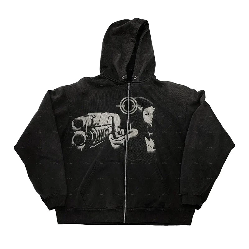 

Толстовка Y2k Jas мужская с капюшоном, худи из натуральной кожи на молнии, свитшот с графическим принтом, спортивная одежда в готическом стиле, Худи оверсайз