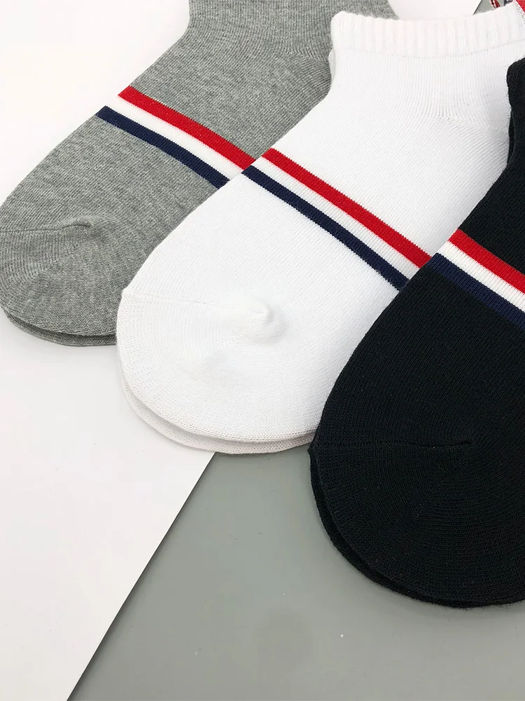 3 pairs of tb socks men's deodorant sweat-absorbing breathable sports trend thin women's short-barreled low-top striped socks