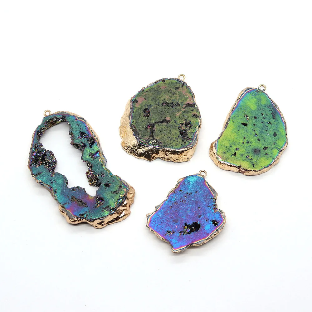 

Natural Stone Drusy Crystal Pendant Gold Color Plated Edge Irregular Agate Quartz Charms Druzy Geode Jewelry Making DIY Necklace