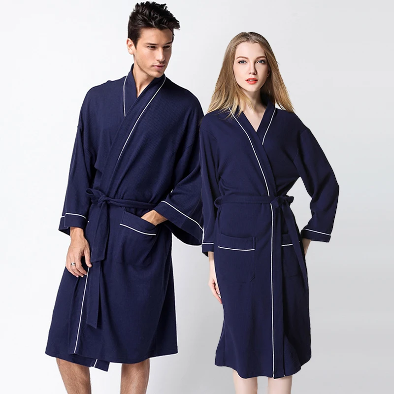 Men Waffle Bathrobe Couple Kimono Robes Wedding Honeymoon Gift Anniversary Gift Spa Cotton Sleepwear