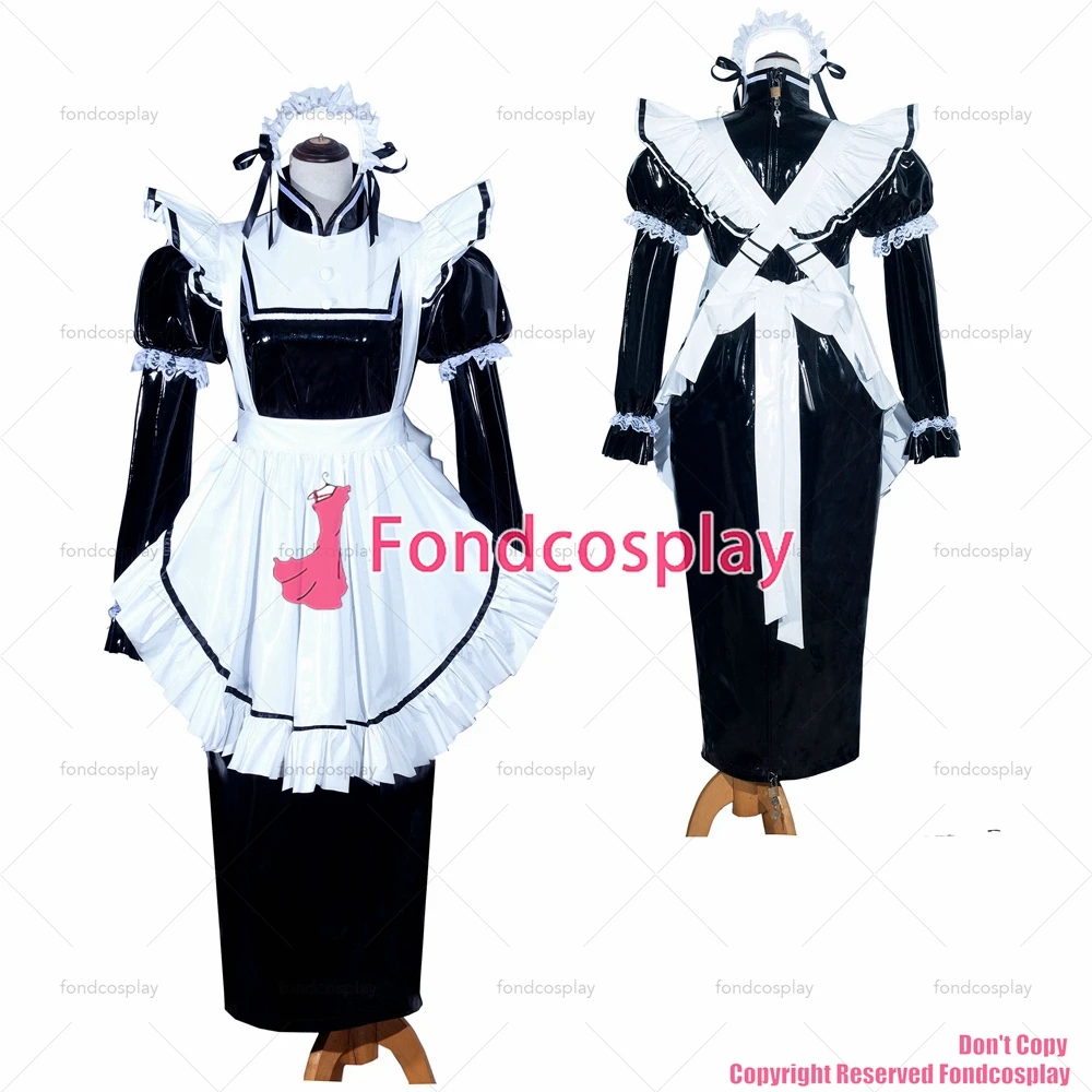 

Сексуальная одежда для взрослых с крестом fondcosplay, длинное французское запираемое черное тонкое платье из ПВХ, униформа, костюм CD/TV[G3985]