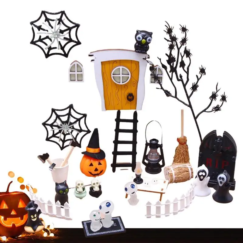 

Миниатюры для кукольного домика на Хэллоуин, ужасная игрушка на Хэллоуин, 35 шт., фигурка тыквы, паука, скелета, многоразовые миниатюры, кукольный домик