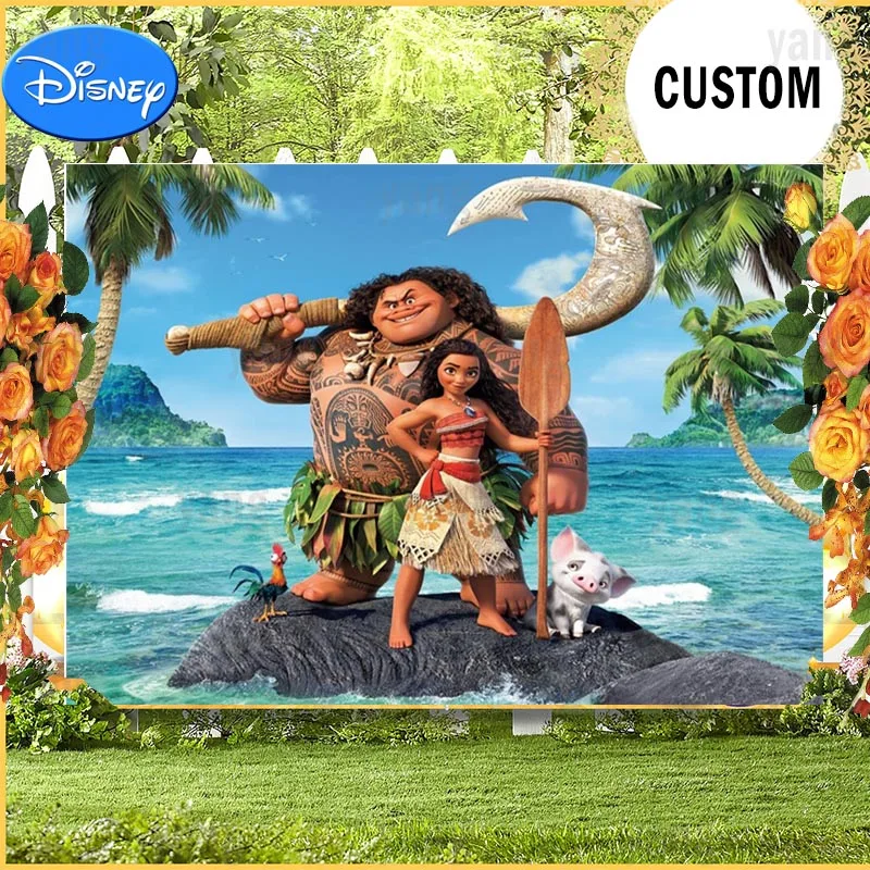 

Photography Backdrop Moana Princess Girls 1st Birthday Party Baby Shower Photo Background Decor Banner Prop