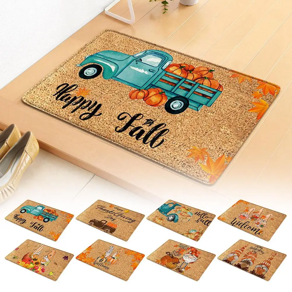 

Fall Thanksgiving Pumpkin Entrance Doormat Home Decor Carpet Balcony Hallway Kitchen Anti-slip Room Doormat Living Bathroom T3E8