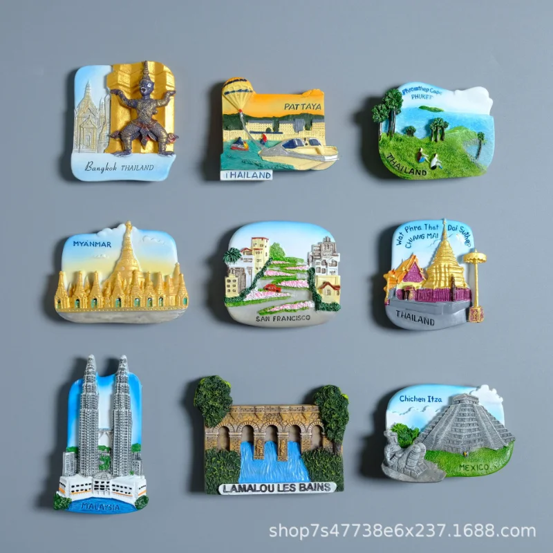 

Tourist Souvenir Fridge Magnets Notre Dame De Paris Dubai Marina Hotel Home Decor 3D Resin Magnetic Refrigerator Sticker